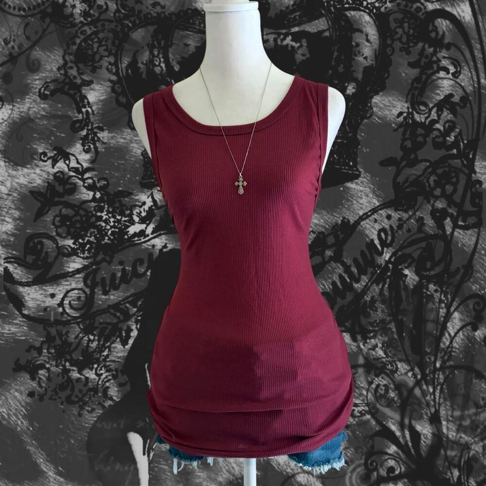 AEROPOSTALE skinny fitted deep dark burgundy red sleeveless ribbed tank top
